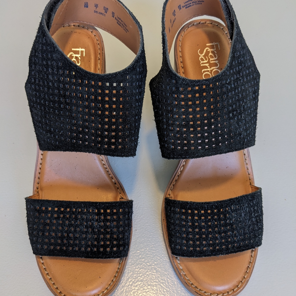 Franco Sarto Delores Black Suede Open-Toe Sandals
